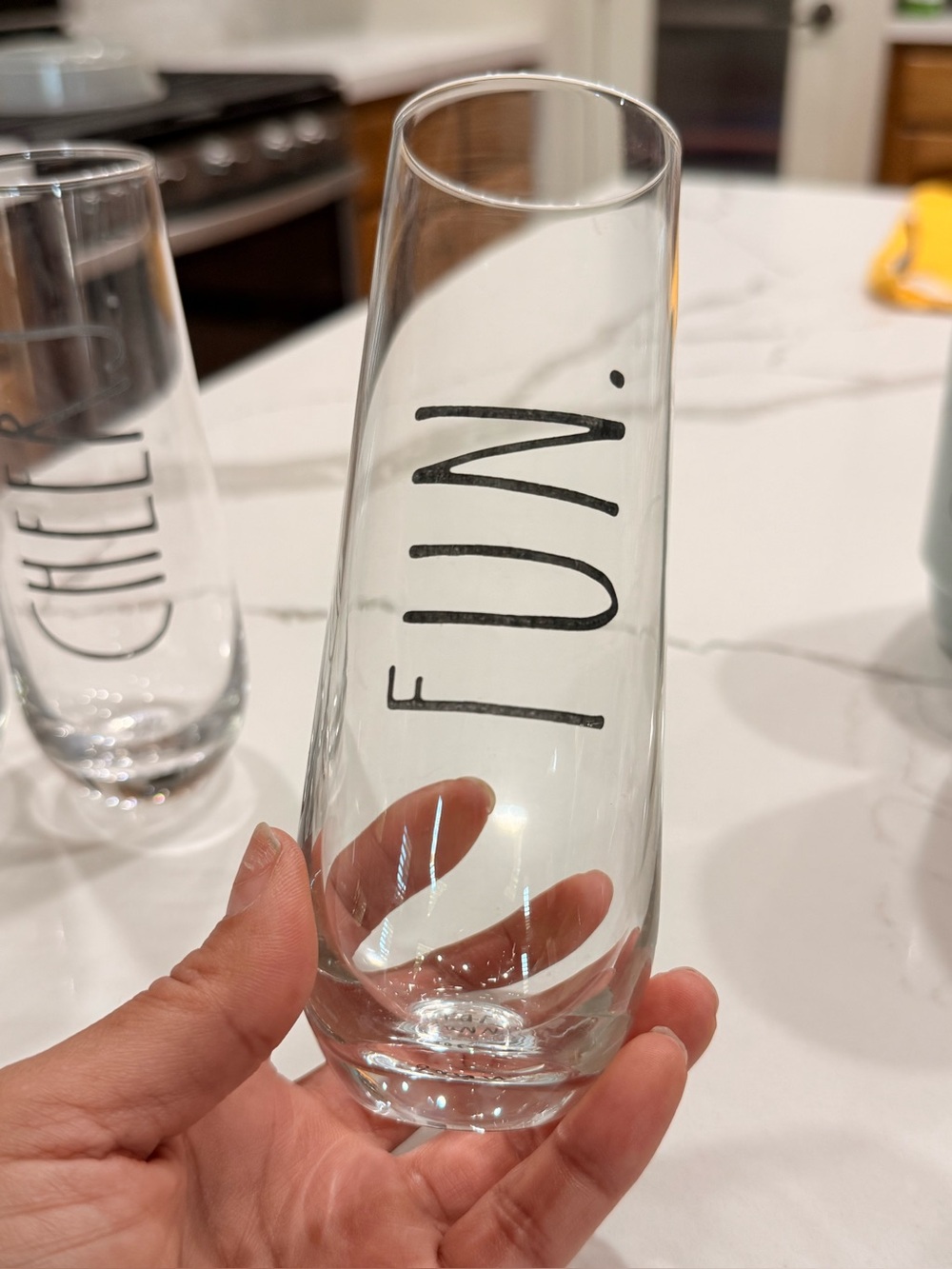 Rae Dunn Stemless Champagne Flutes Glasses Set - "FUN." "CHEERS." "PARTY. - Picture 2 of 5